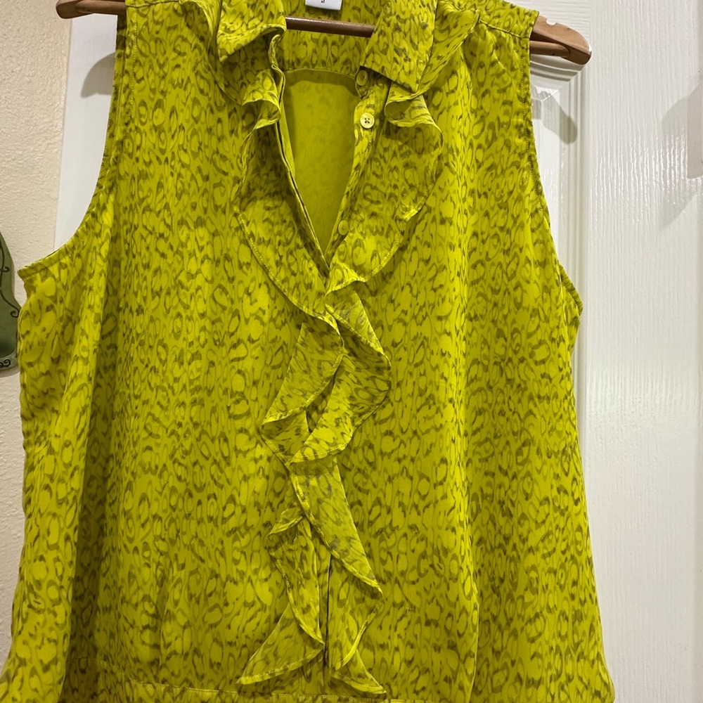 Cabi Blouse Women's Size S Sleeveless Yellow Gray Pullover V-Neck Top